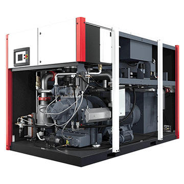 Rotary Screw Oil Free Compressor - EnviroAire T Opened Left and Front View